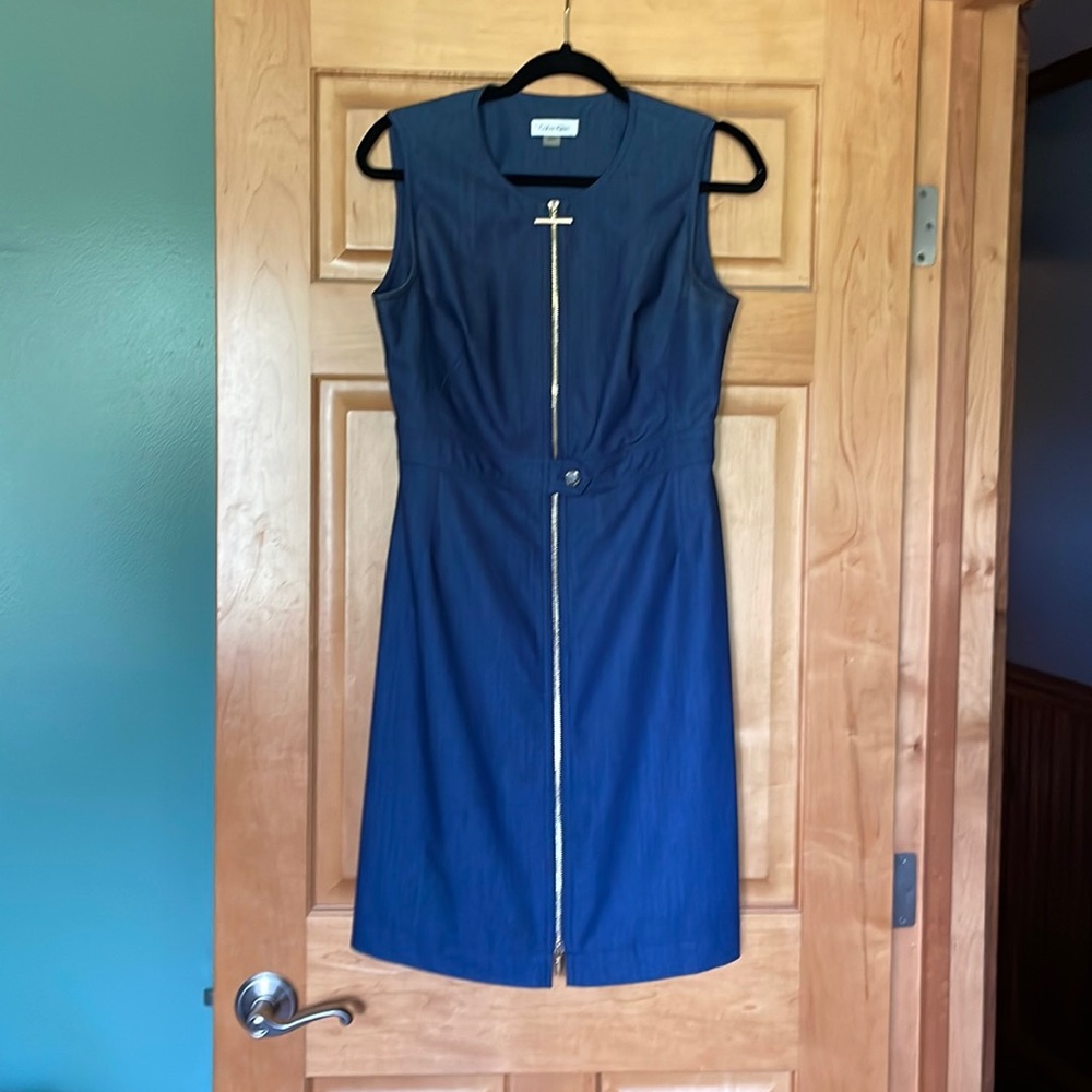 Calvin Klein Navy Blue Dress with Gold Zipper